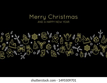 Beautiful Christmas card decor with thin line icons vector