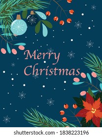 Schöne Weihnachtskarte mit dekorativen Elementen.