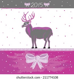 Beautiful Christmas card with a deer. Vector art.