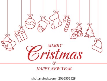 Hermosa tarjeta navideña con diferentes elementos navideños en un estilo plano.