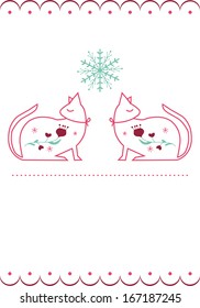 Beautiful Christmas Card with elegant Cats motive and patterns 