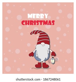 Beautiful Christmas card with gnom. Merry Christmas. Postcard for printing. Vector illustration