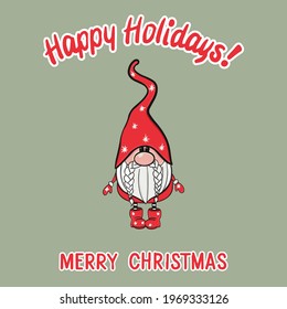 Beautiful Christmas card with gnom. Merry Christmas. Postcard for printing. Vector illustration