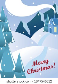 Beautiful Christmas card. Picture of a winter landscape.