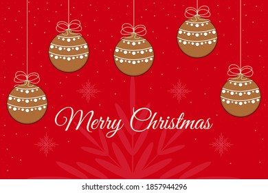 Beautiful Christmas card with realistic gingerbread cookies. Christmas poster. Red background with snow and snowflakes. Vector illustration.