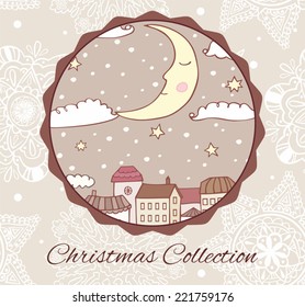 beautiful Christmas card with small city