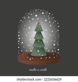 beautiful Christmas card Christmas tree under a dome of snow