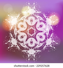 Beautiful Christmas card with vector snowflake made by traced ink splatter.