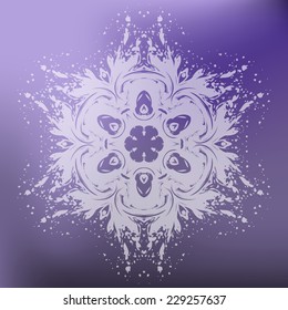 Beautiful Christmas card with vector snowflake made by traced ink splatter.