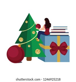 Beautiful Christmas cards with gifts and decorations and glitter circles and a bow