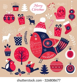 Beautiful Christmas collection of decorative traditional elements and symbols of Christmas.
Ideal for print and decoration your holiday projects, tags, greeting cards and other prints