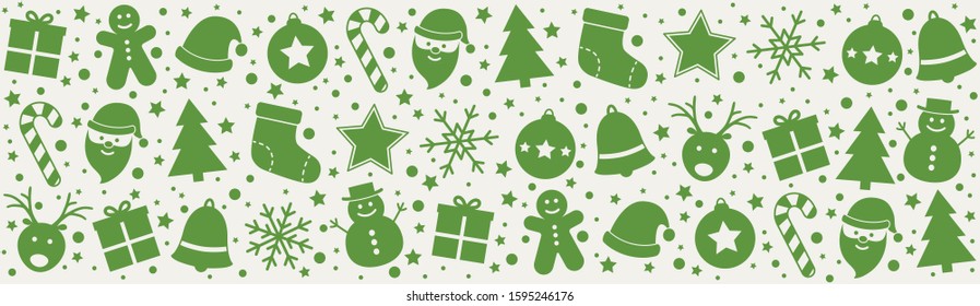 Beautiful Christmas decoration with Xmas characters. Panoramic banner. Vector