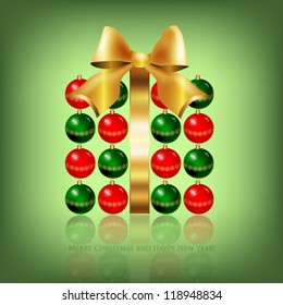 Beautiful Christmas design with gold ribbon and balls