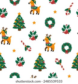 Wunderschöne Weihnachtsmusiken Doodle nahtlose Muster, handgezeichnete Muster, ideal für Weihnachtsmusiken Textilien, Banner, Wrapper, Bildschirmhintergründe - Vektorgrafik. Weihnachtsmusiken Elemente.