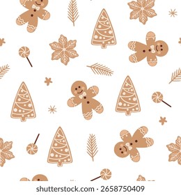 Hermosas Navidades doodle patrón sin fisuras, patrón dibujado a mano, ideal para Navidades textiles, Anuncios, envolturas, Fondos de pantalla - superficie de Vector. Navidades Elementos.	
