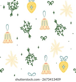Hermosas Navidades doodle patrón sin fisuras, patrón dibujado a mano, ideal para Navidades textiles, Anuncios, envolturas, Fondos de pantalla - superficie de Vector. Navidades Elementos.