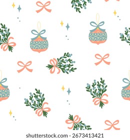 Beautiful Christmas doodle seamless pattern, hand drawn pattern, great for Christmas textiles, banners, wrappers, wallpapers - vector surface. Christmas elements.