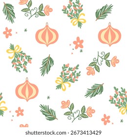 Hermosas Navidades doodle patrón sin fisuras, patrón dibujado a mano, ideal para Navidades textiles, Anuncios, envolturas, Fondos de pantalla - superficie de Vector. Navidades Elementos.