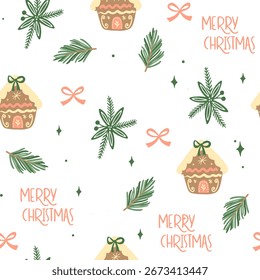 Hermosas Navidades doodle patrón sin fisuras, patrón dibujado a mano, ideal para Navidades textiles, Anuncios, envolturas, Fondos de pantalla - superficie de Vector. Navidades Elementos.