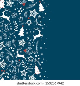 Beautiful christmas doodles seamless pattern vertical - hand drawn and detailed, great for christmas textiles, banners, wrappers, wallpapers - vector surface design