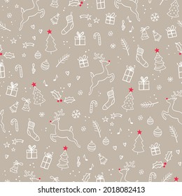 Beautiful christmas doodles seamless pattern - hand drawn and detailed, great for christmas textiles, banners, wrappers, wallpapers - vector surface design
