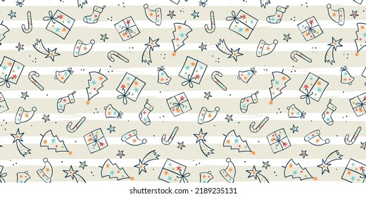 Schöne Weihnachtsdoodles - handgezeichnet und detailliert, ideal für Weihnachtstextilien, Banner, Wrapper, Wallpaper - Vektorgrafik-Design
