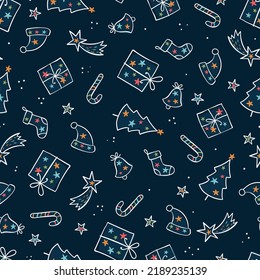 Beautiful christmas doodles seamless pattern - hand drawn and detailed, great for christmas textiles, banners, wrappers, wallpapers - vector surface design
