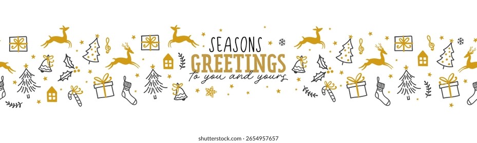 Beautiful christmas doodles seamless pattern - hand drawn and detailed, great for christmas textiles, banners, wrappers, wallpapers - vector surface design