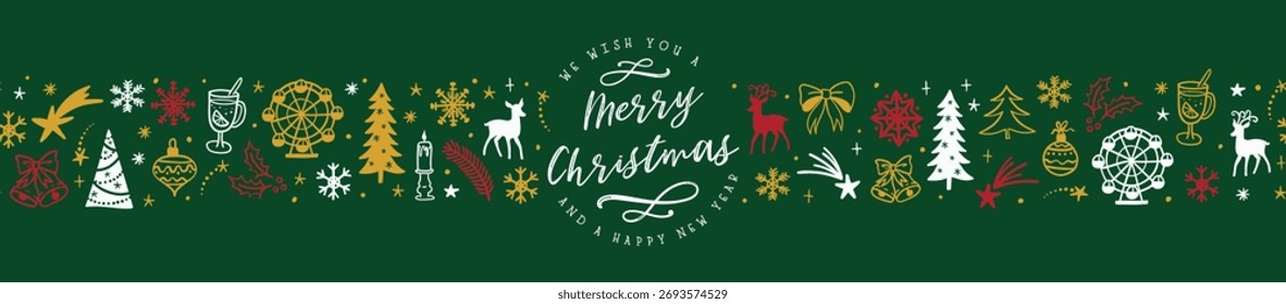 Hermoso patrón sin fisuras de garabatos de Navidad - dibujado a mano y detallado, ideal para textiles de Navidad, Anuncios, envoltorios, Fondos de pantalla - diseño de superficie de Vector