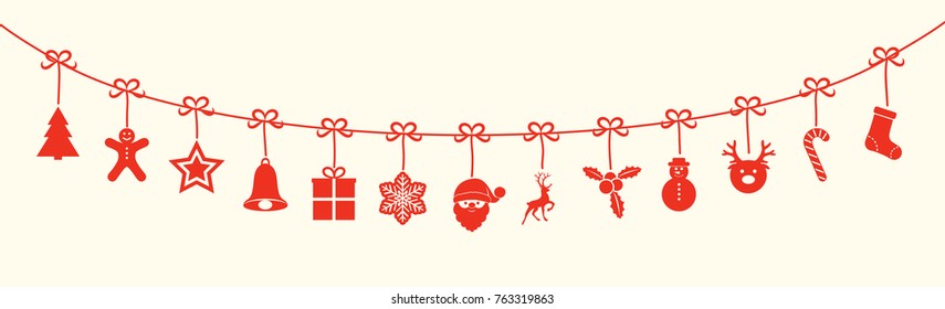 	
Beautiful Christmas elements - banner with hanging decorations. Vector.	
