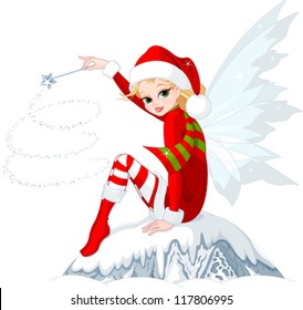 Beautiful Christmas Fairy Sitting On Ice Rock