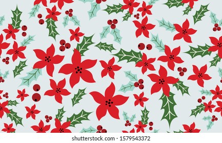 Beautiful christmas floral pattern, elegant red flower.