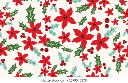 Beautiful christmas floral pattern, elegant red flower.