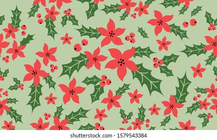 Beautiful christmas floral pattern, elegant red flower.