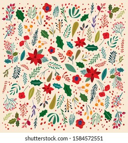 Beautiful Christmas floral vector pattern