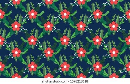 Beautiful Christmas flower pattern background, with leaf flower drawing.