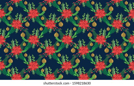 Beautiful Christmas flower pattern background, with leaf flower drawing.