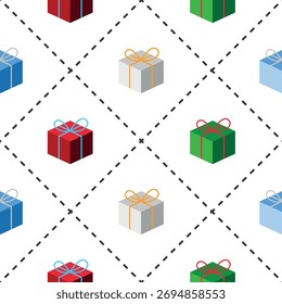 Hermoso regalo de Navidad sin patrón con un patrón de línea punteada gris y un fondo azul blanco