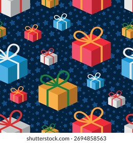 Beautiful christmas gift seamless pattern with a star seamless pattern and a dark blue background