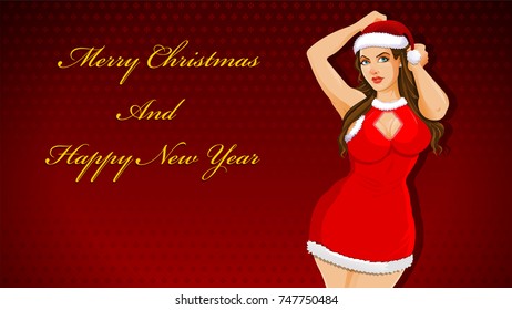 Beautiful Christmas girl red background