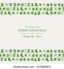 Beautiful Christmas greeting card with festive icons and wishes. Vector