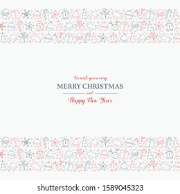 Beautiful Christmas greeting card with festive icons and wishes. Vector