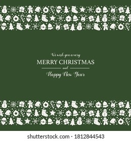 Beautiful Christmas greeting card with Xmas icons and text. Vector
