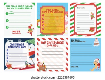 Beautiful Christmas letter template. Cute Christmas gift list design for children. Vector template for agenda, to do list, wish list, gift list. Printable worksheet for preschool.