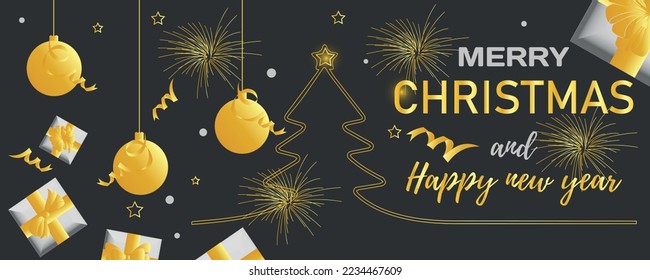 Beautiful Christmas and New Year greeting card on dark backgroun