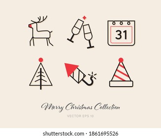 Beautiful Christmas and new year outline flat icon pack of 6 designs