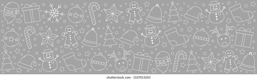 Beautiful Christmas ornament with festive elements. Panoramic header. Vector