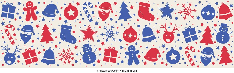 Beautiful Christmas ornament with festive elements. Panoramic header. Vector