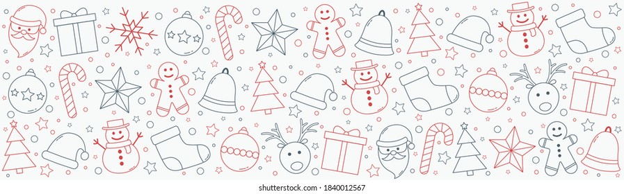 Beautiful Christmas ornament with festive elements. Panoramic header. Vector
