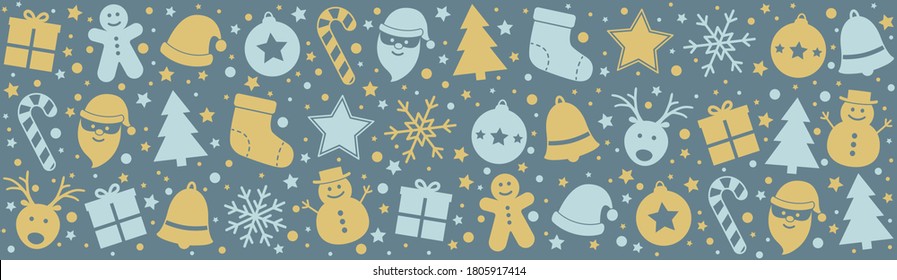 Beautiful Christmas ornament with festive icons. Banner. Vector